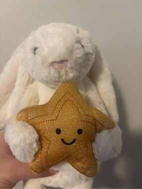 Jellycat White Bunny Holding Gold Star